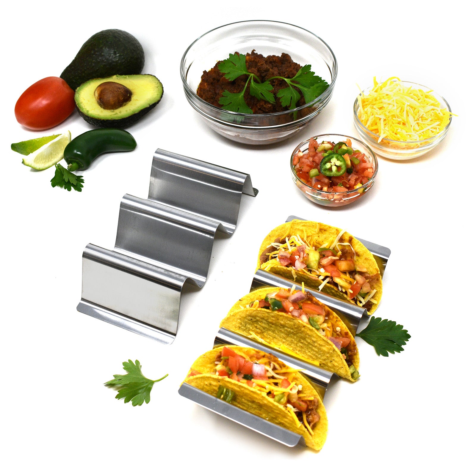 Norpro Stainless Steel Taco Rack, Holds 3 Tacos Each, Set of 2