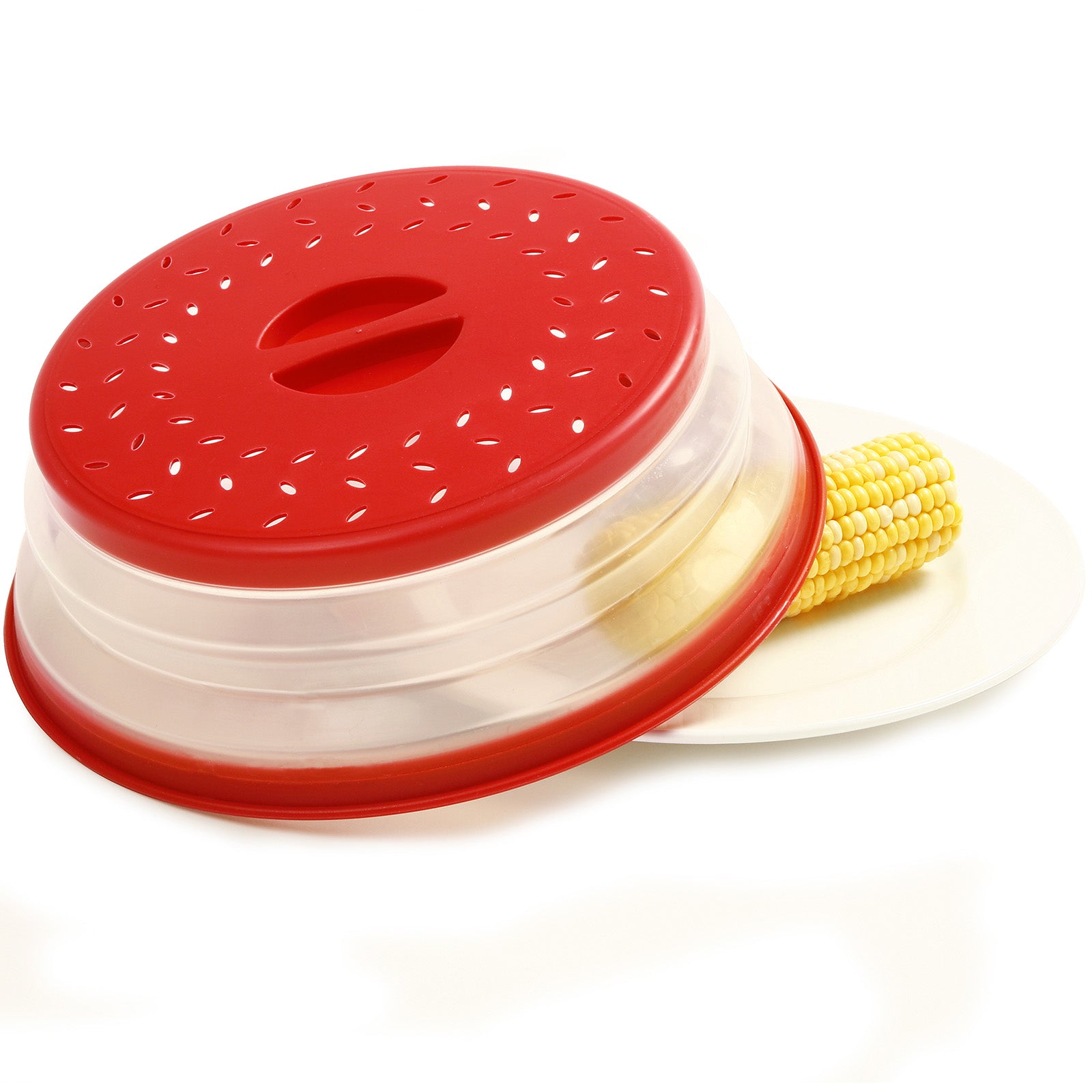 Norpro Knockdown Collapsible Microwave Food Cover, Red/Clear