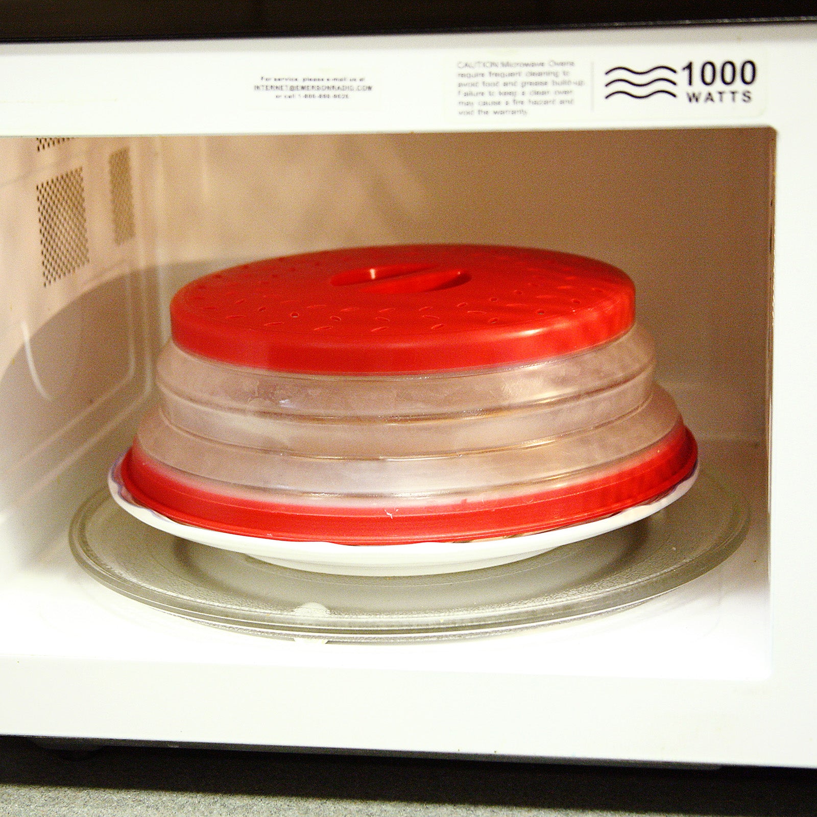 Norpro Knockdown Collapsible Microwave Food Cover, Red/Clear