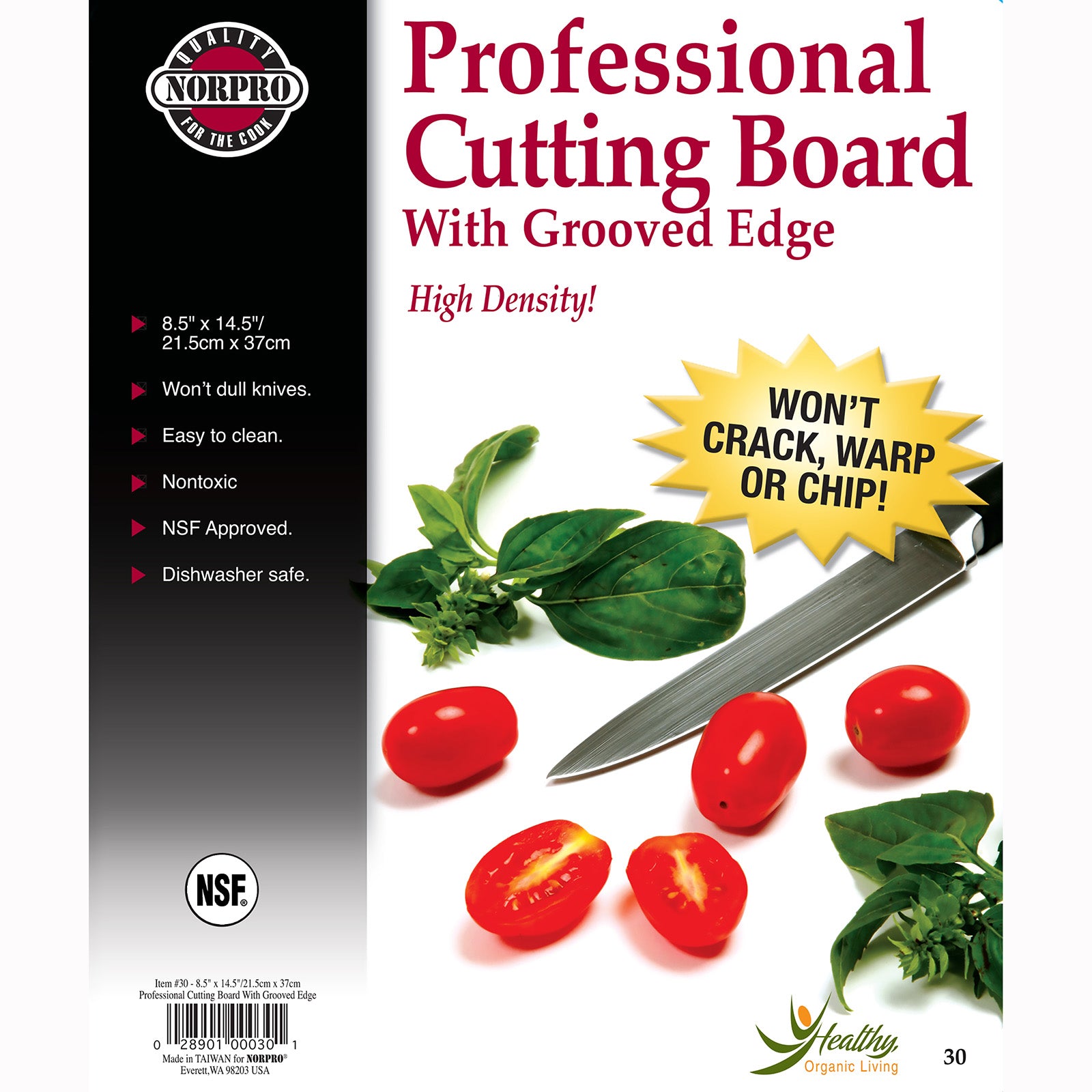 Norpro Professional 8.5-Inch x 14.5-Inch Cutting Board, White