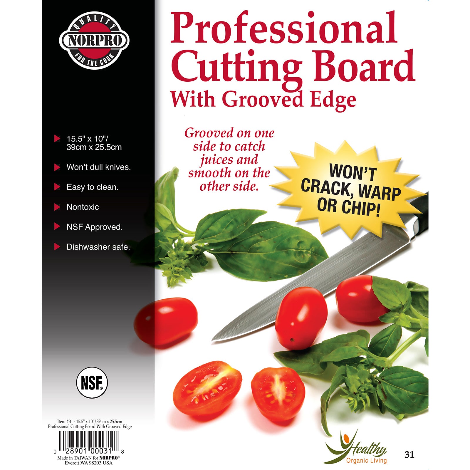 Norpro Professional 10-Inch x 15.5-Inch Cutting Board, White