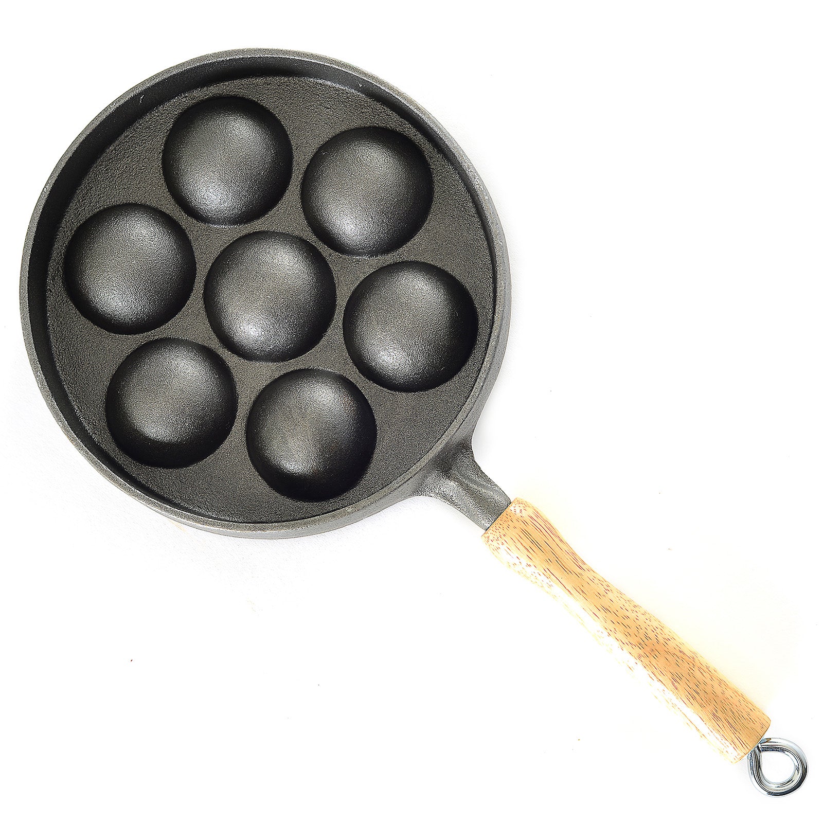 Norpro Deluxe Cast Iron Aebleskiver Stuffed Pancake Pan with Wood Handle
