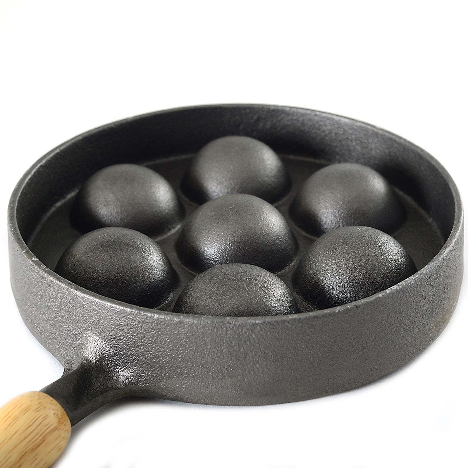 Norpro Deluxe Cast Iron Aebleskiver Stuffed Pancake Pan with Wood Handle