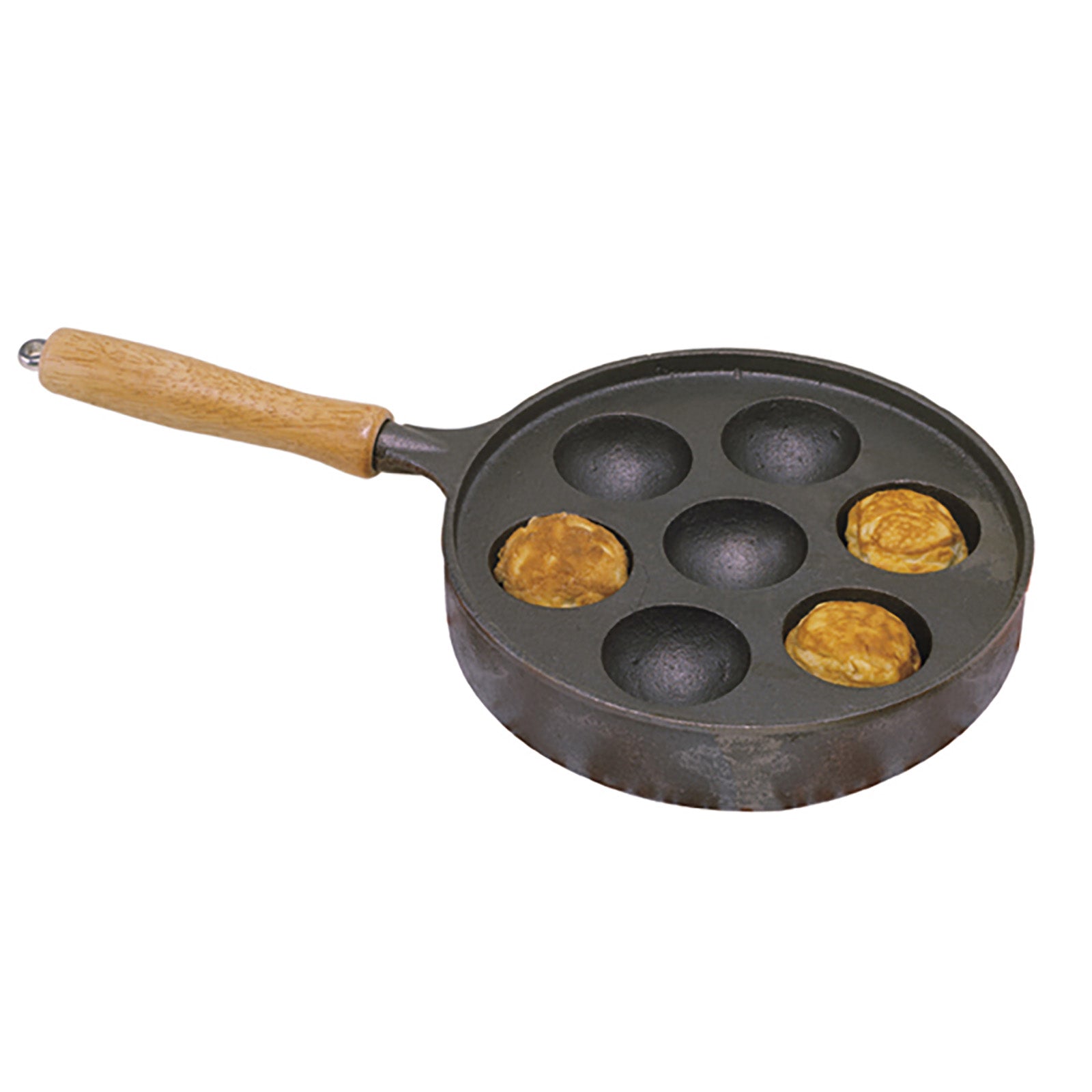 Norpro Deluxe Cast Iron Aebleskiver Stuffed Pancake Pan with Wood Handle