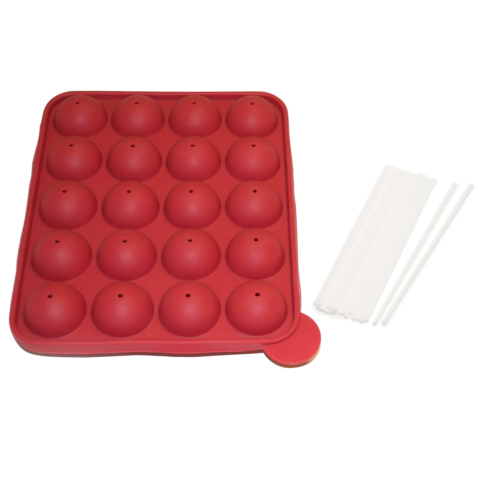 Norpro Silicone Cake Pop Pan with 20 Reusable Sticks, Red