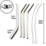 Norpro 8-Inch Stainless Steel Drinking Straws with 2 Cleaning Brushes, Silver, Set of 4