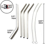 Norpro 8-Inch Stainless Steel Drinking Straws with 2 Cleaning Brushes, Silver, Set of 4