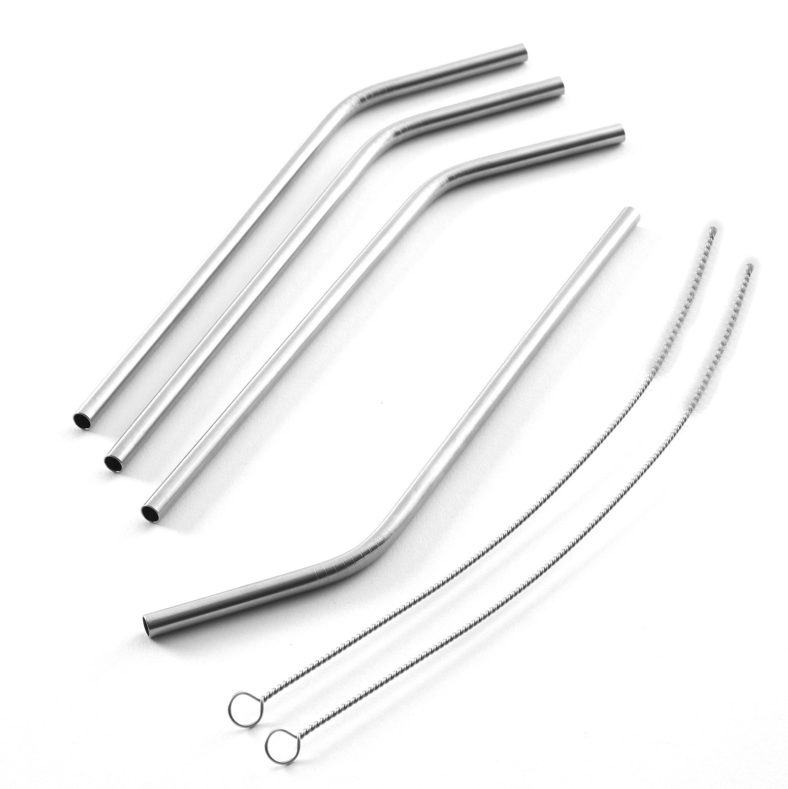 Norpro 8-Inch Stainless Steel Drinking Straws with 2 Cleaning Brushes, Silver, Set of 4