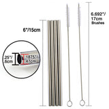 Norpro 6-Inch Stainless Steel Straight Drinking Straws with Cleaning Brushes, Set of 4