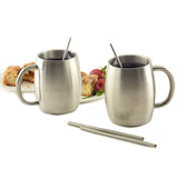 Norpro 6-Inch Stainless Steel Straight Drinking Straws with Cleaning Brushes, Set of 4