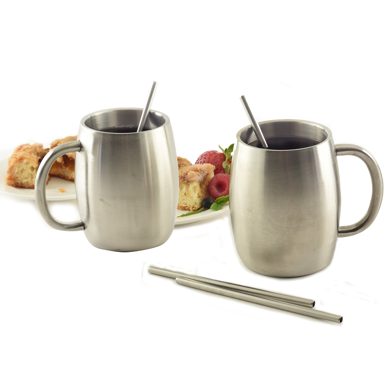 Norpro 6-Inch Stainless Steel Straight Drinking Straws with Cleaning Brushes, Set of 4