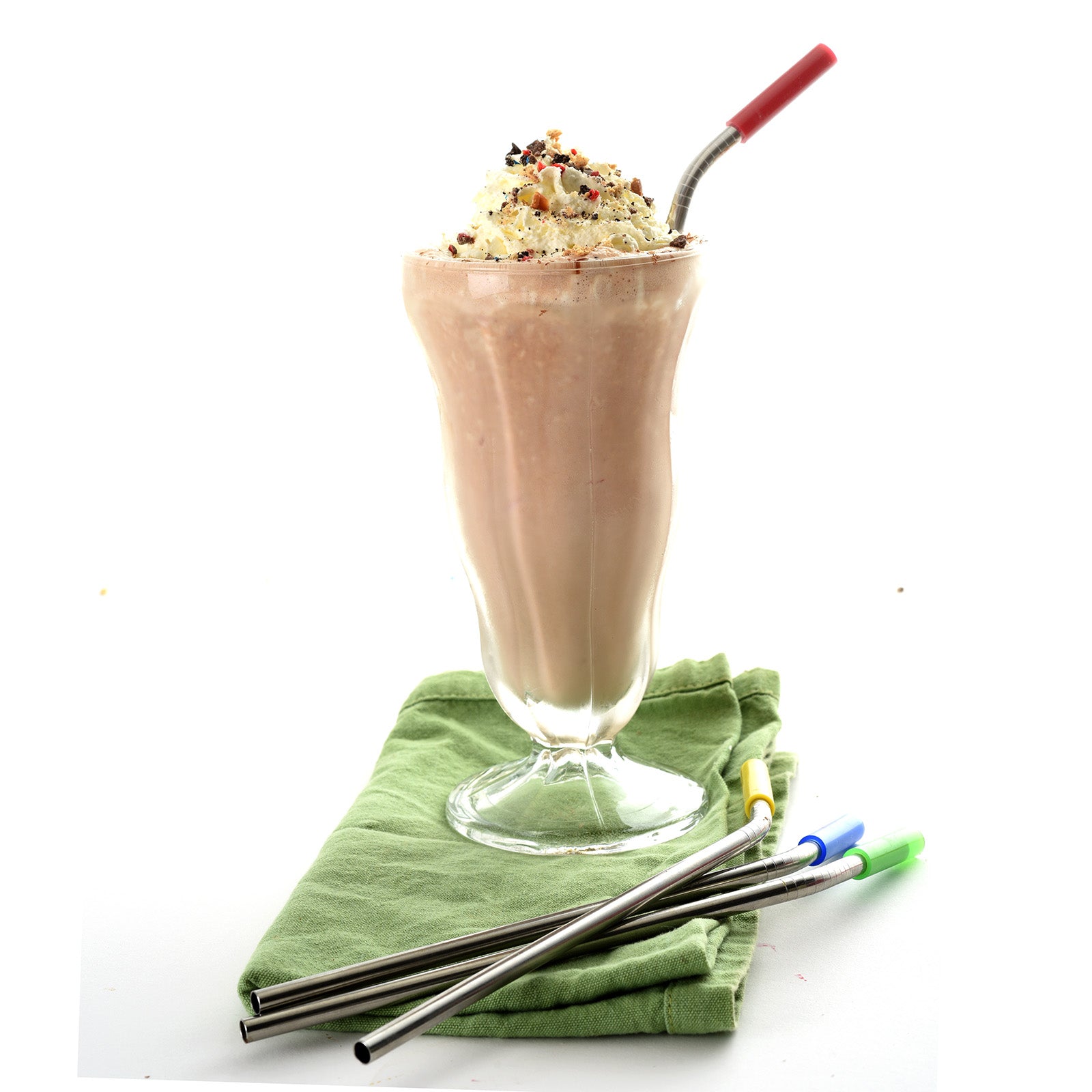 Norpro 8-Inch Stainless Steel Silicone Tipped Drinking Straws with 2 Cleaning Brushes, Set of 4