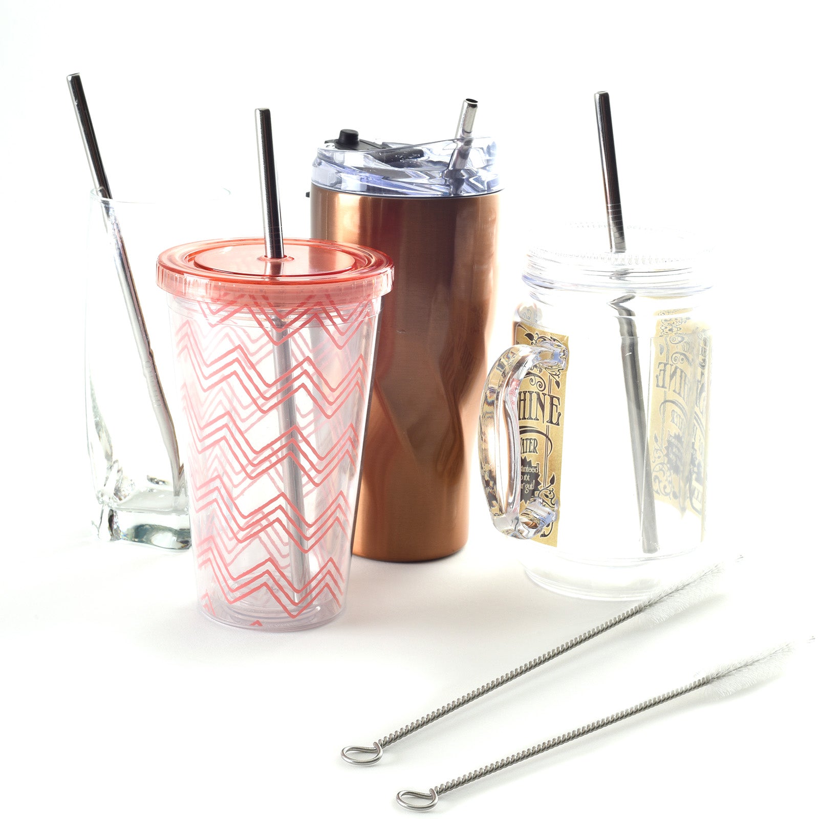 Norpro 8.5-Inch Stainless Steel Straight Drinking Straws with Cleaning Brushes, Set of 4