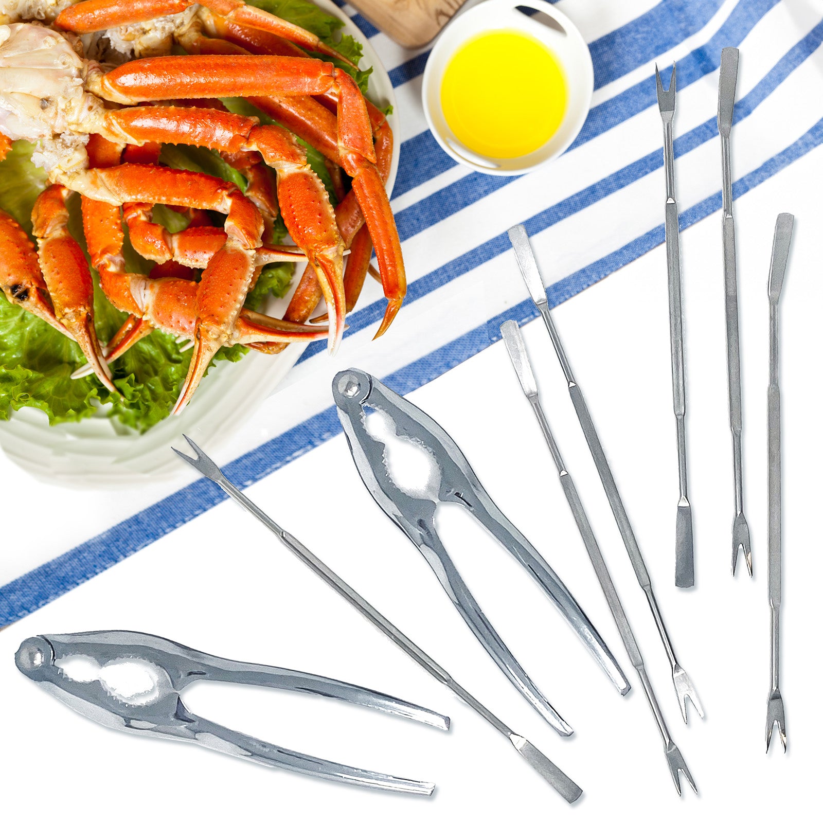 Norpro Seafood Set with 2 Lobster/Crab Crackers and 6 Stainless Steel Seafood Forks, Silver