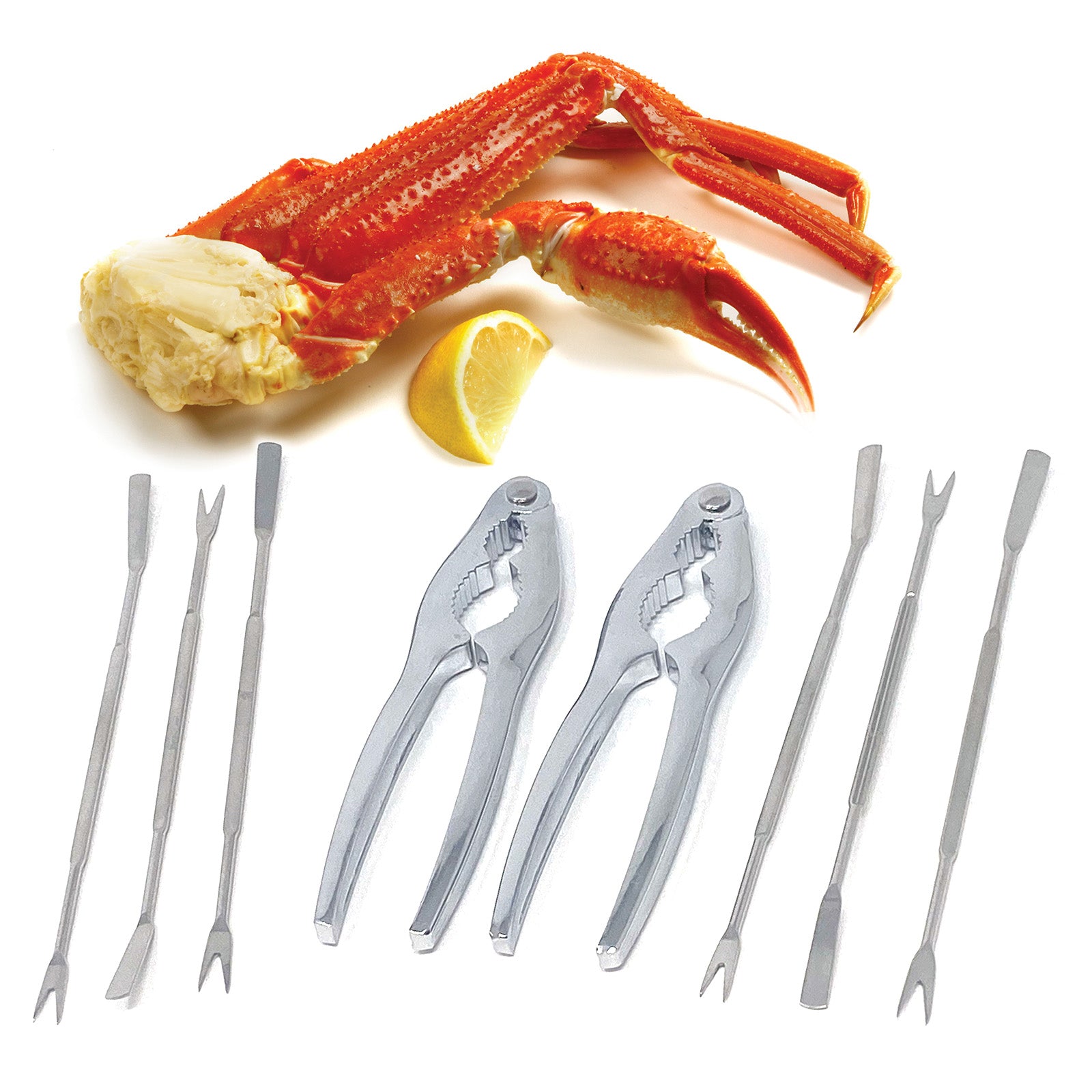 Norpro Seafood Set with 2 Lobster/Crab Crackers and 6 Stainless Steel Seafood Forks, Silver