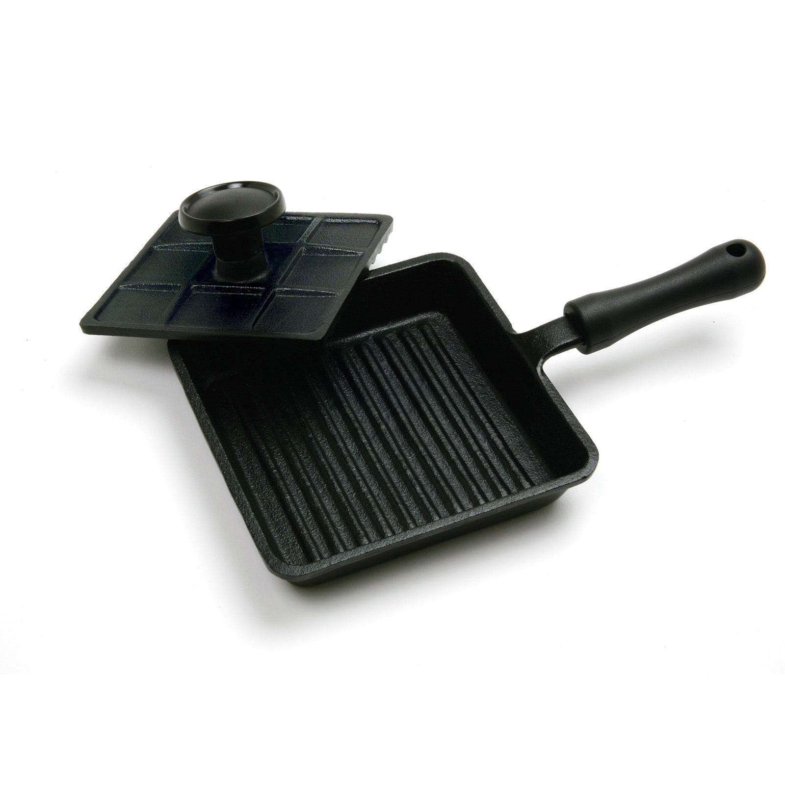 Norpro Pre-Seasoned Cast Iron Mini Panini Pan with Press, Black