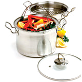 Norpro Krona 8 Quart Steamer and Cooker Set with Steamer and Pasta Strainer, Stainless Steel