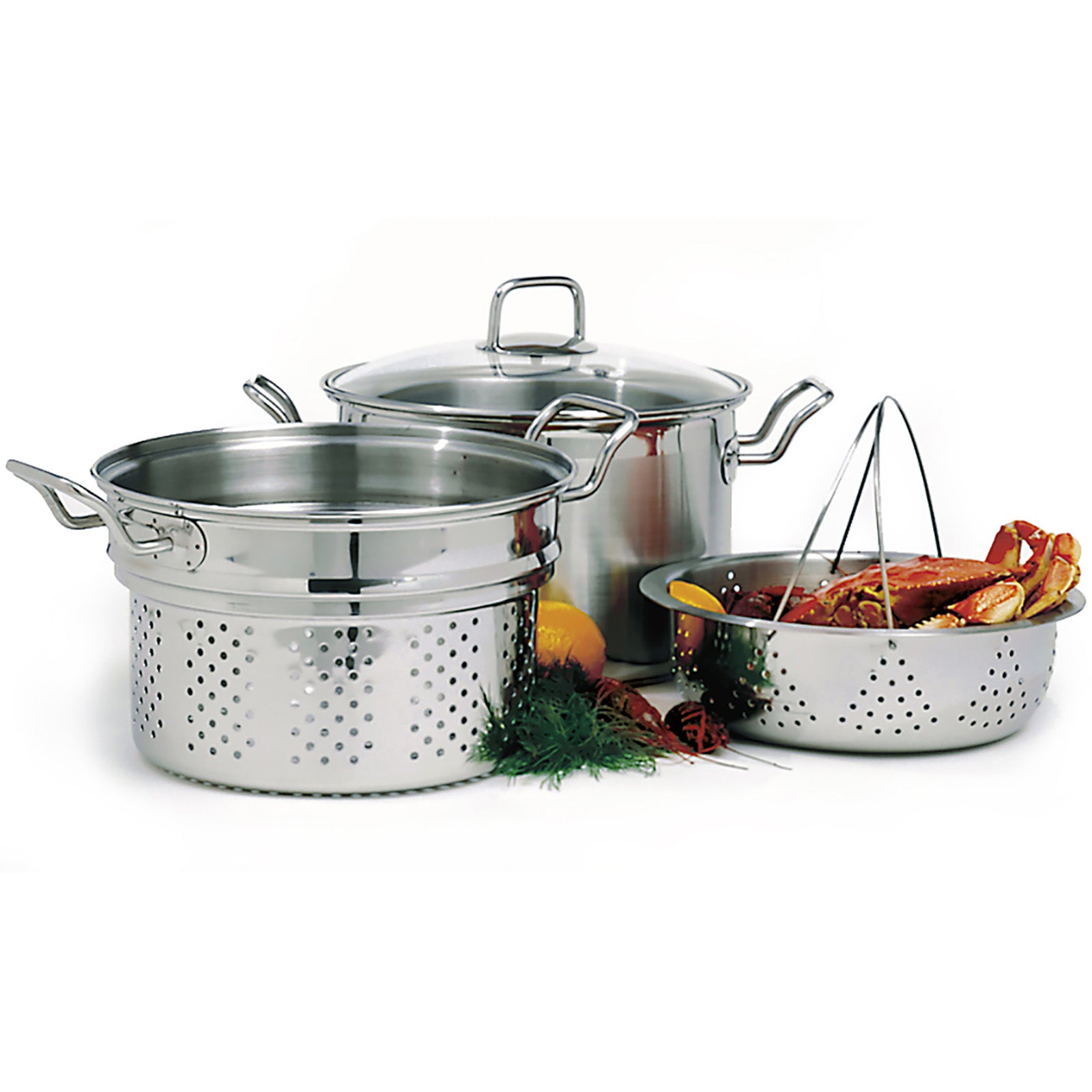 Norpro Krona 8 Quart Steamer and Cooker Set with Steamer and Pasta Strainer, Stainless Steel