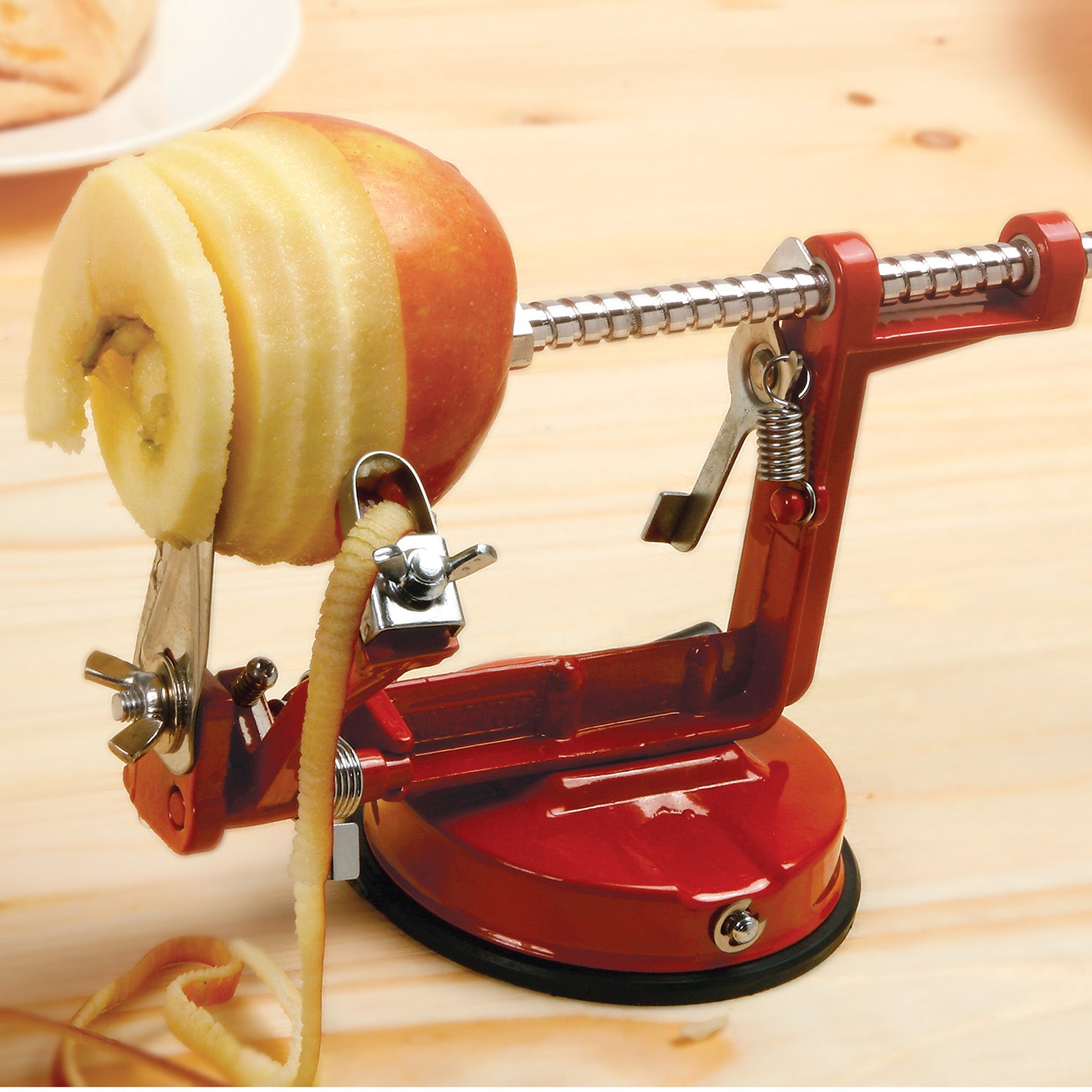 Norpro Apple-Master Parer, Slicer & Corer With Vacuum Base and Clamp for Rough Surfaces, Red