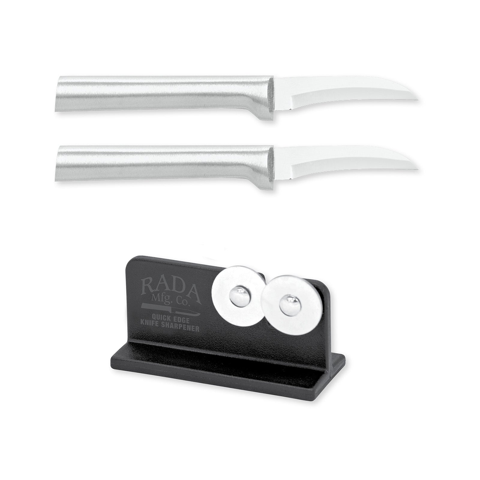 Rada Cutlery 2.38-Inch Granny Paring Knife Set of 2, Silver Handles & Quick Edge Knife Sharpener