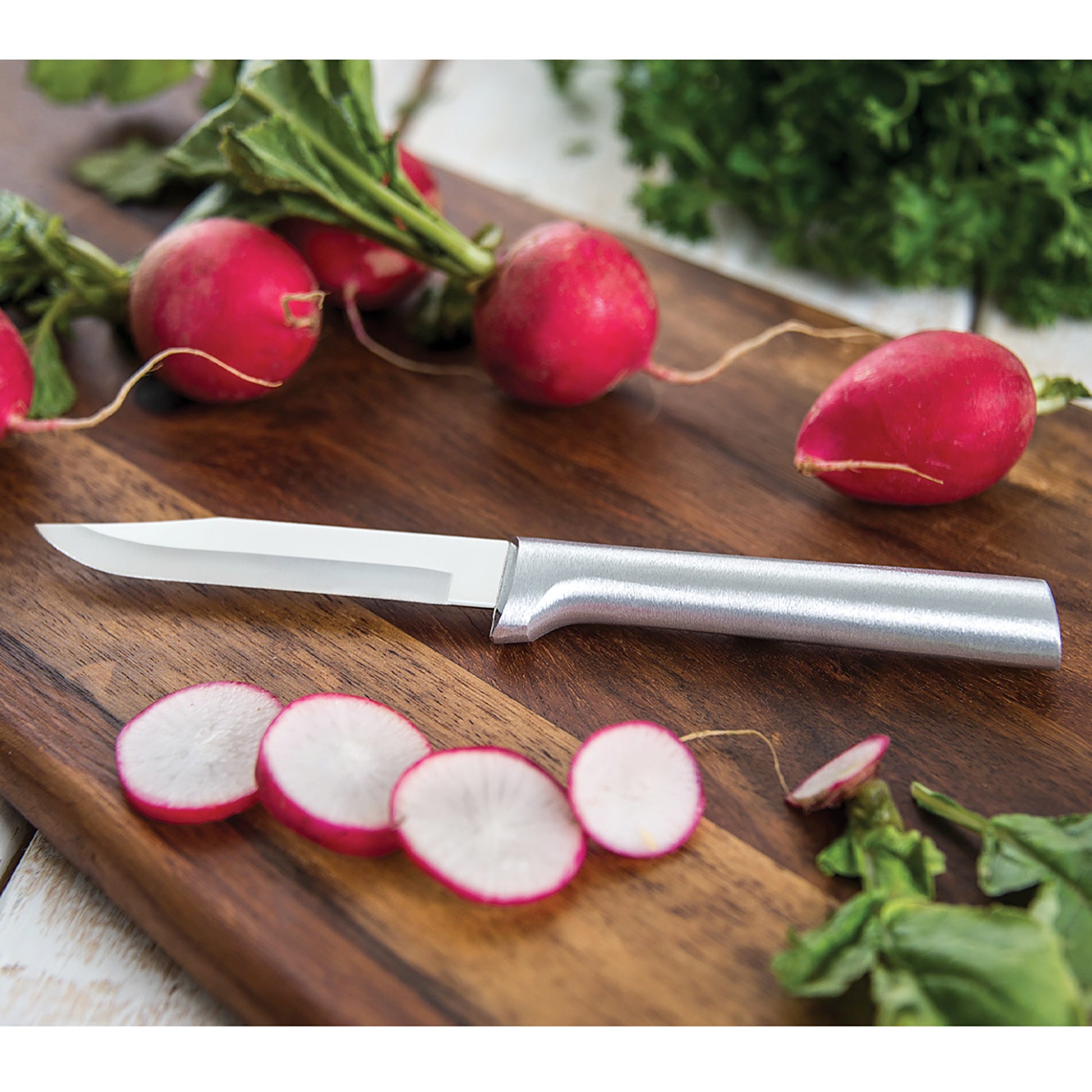 Rada Cutlery 3.25-Inch Regular Paring Knife & 5-Inch Tomato Slicer Stainless Steel Serrated Blade, Silver Handles
