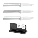 Rada Cutlery 2.5-Inch Peeling Paring Knife Set of 3, Silver Handles & Quick Edge Knife Sharpener