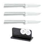 Rada Cutlery 2.5-Inch Peeling Paring Knife Set of 3, Silver Handles & Quick Edge Knife Sharpener