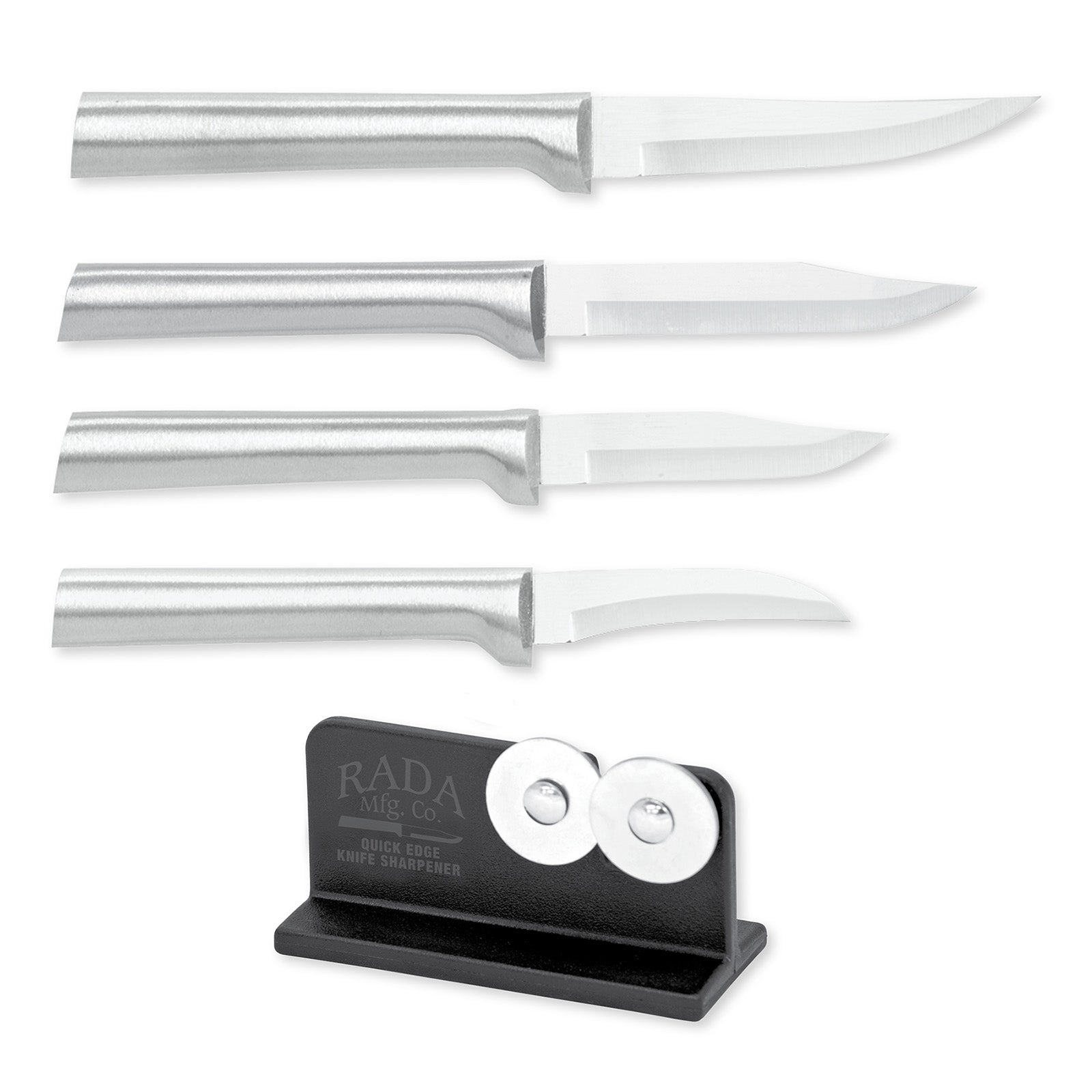 Rada Cutlery Paring & Peeling Knife Set, 4 Knives & Quick Edge Knife Sharpener