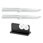 Rada Cutlery 5.375-Inch Stubby Butcher Knife Set of 2, Silver Handles & Quick Edge Knife Sharpener