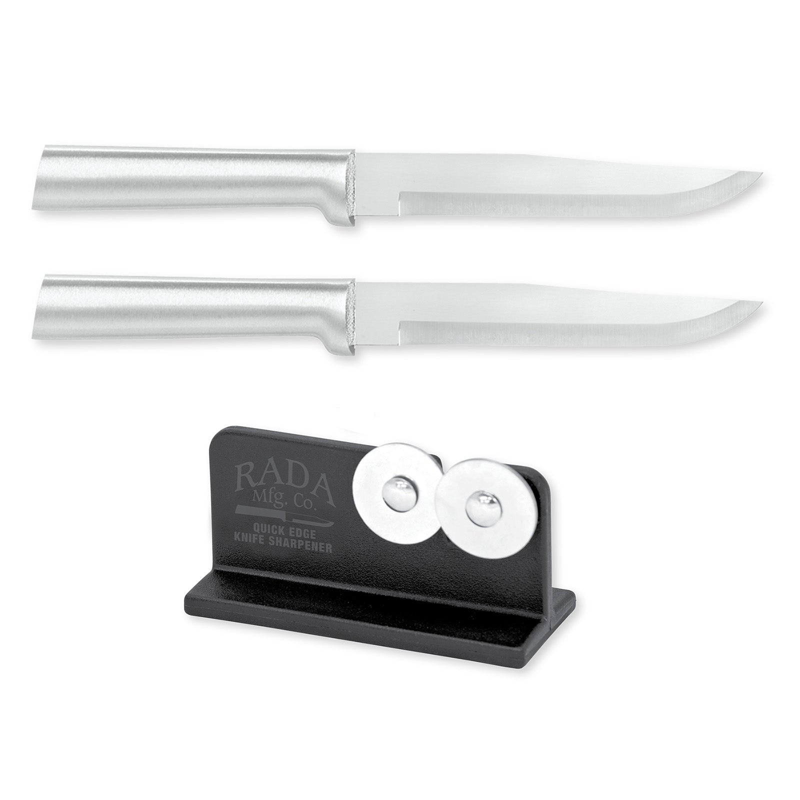 Rada Cutlery 5.375-Inch Stubby Butcher Knife Set of 2 & Quick Edge Knife Sharpener