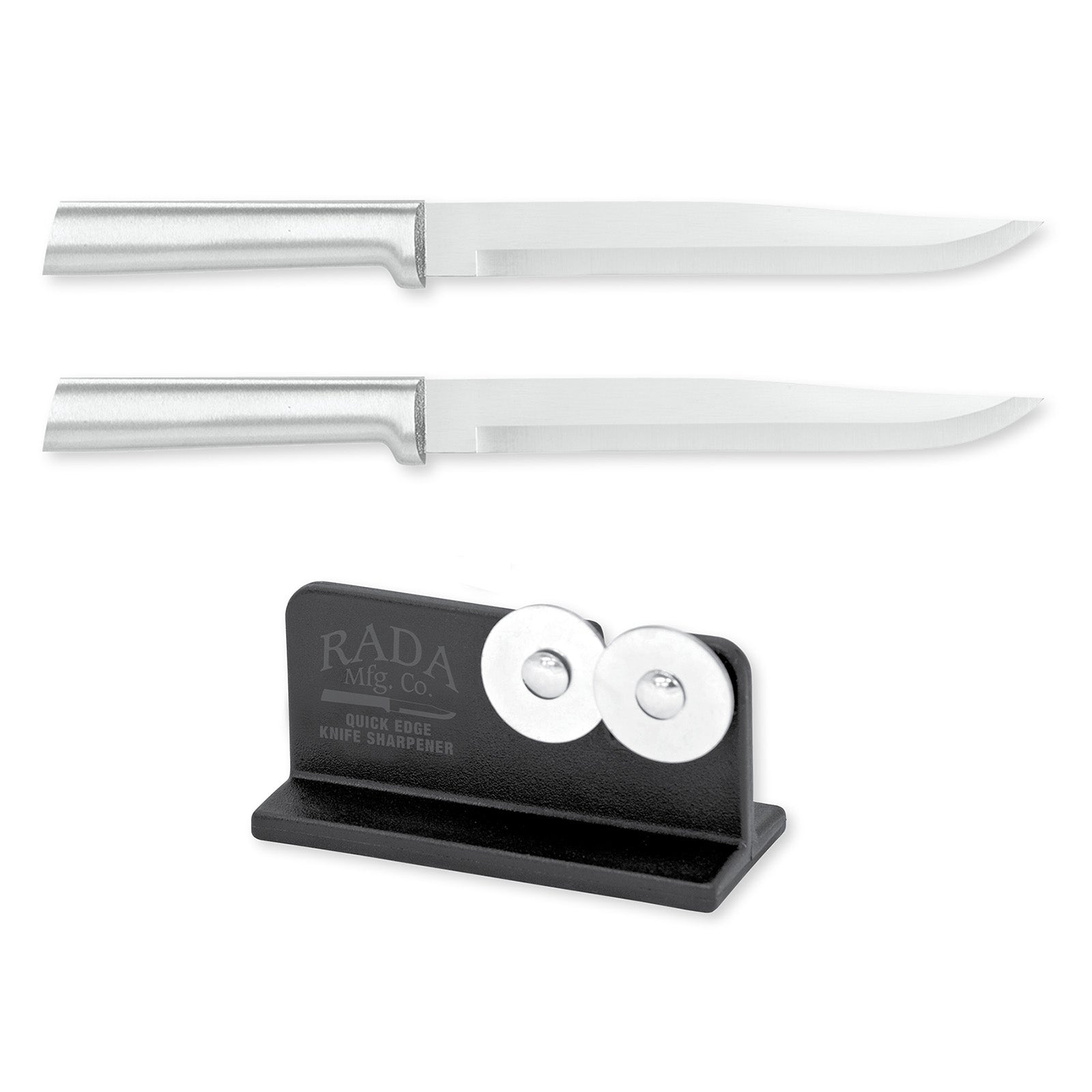 Rada Cutlery 7-Inch Slicer Knife Set of 2, Silver Handles & Quick Edge Knife Sharpener