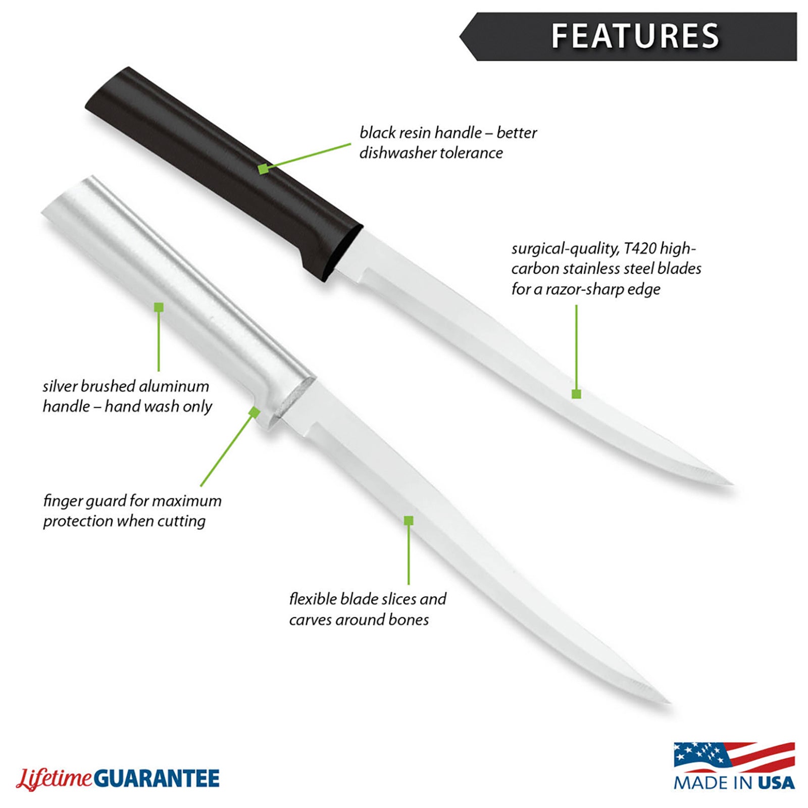 Rada Cutlery 6.625 Carver Boning Knife Set of 2, Silver Handles & Quick Edge Knife Sharpener