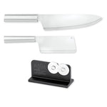 Rada Cutlery 8.5-Inch French Chef Knife, 5.25 Inch Chef's Dicer Knife, Silver Handles & Quick Edge Knife Sharpener