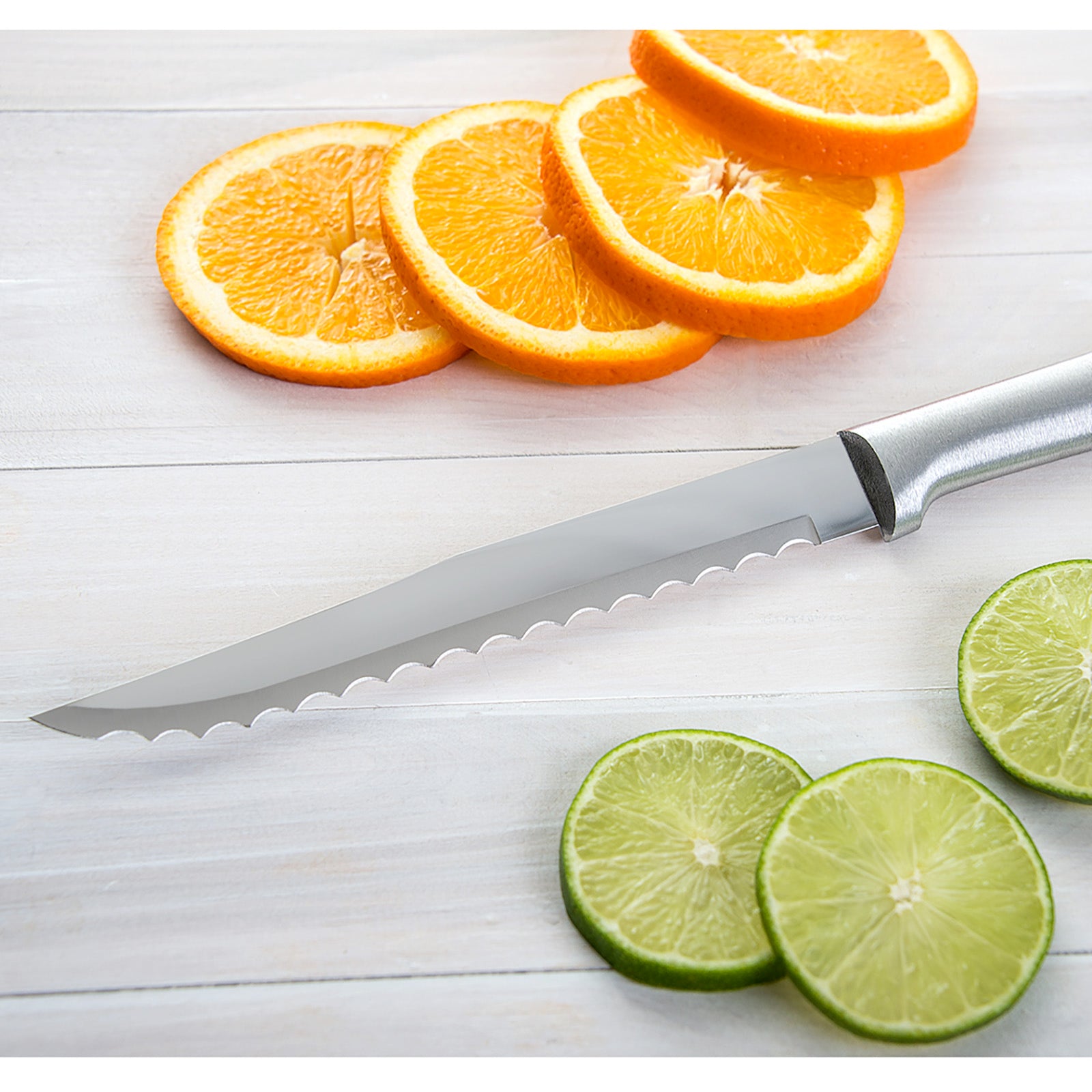 Rada Cutlery 7-Inch Serrated Slicer Stainless Steel Blade & 5-Inch Tomato Slicer Stainless Steel Serrated Blade, Silver Handles