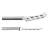 Rada Cutlery 5.25-Inch Cheese Knife & 5-Inch Tomato Slicer, Stainless Steel Serrated Blades, Silver Handles