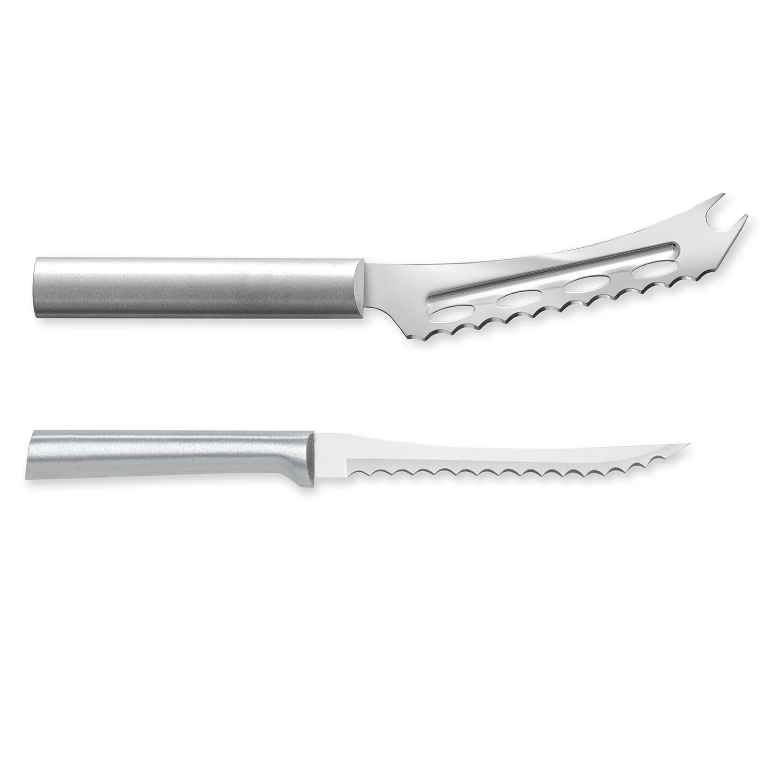 Rada Cutlery 5.25-Inch Cheese Knife & 5-Inch Tomato Slicer, Stainless Steel Serrated Blades, Silver Handles