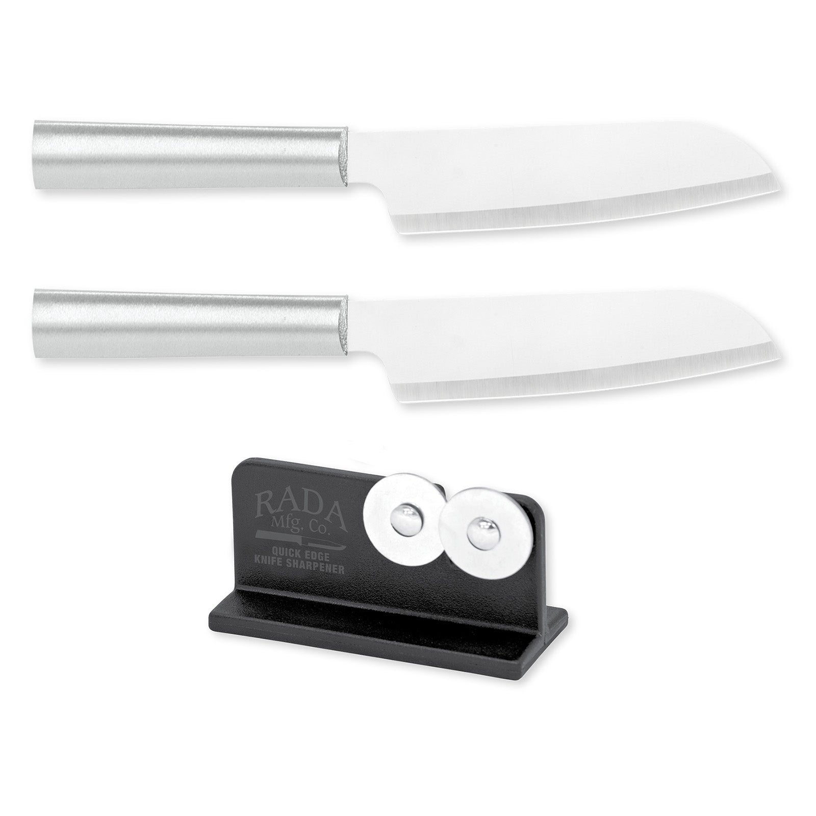 Rada Cutlery 4.75-Inch Cook's Utility Knife Set of 2, Silver Handles & Quick Edge Knife Sharpener