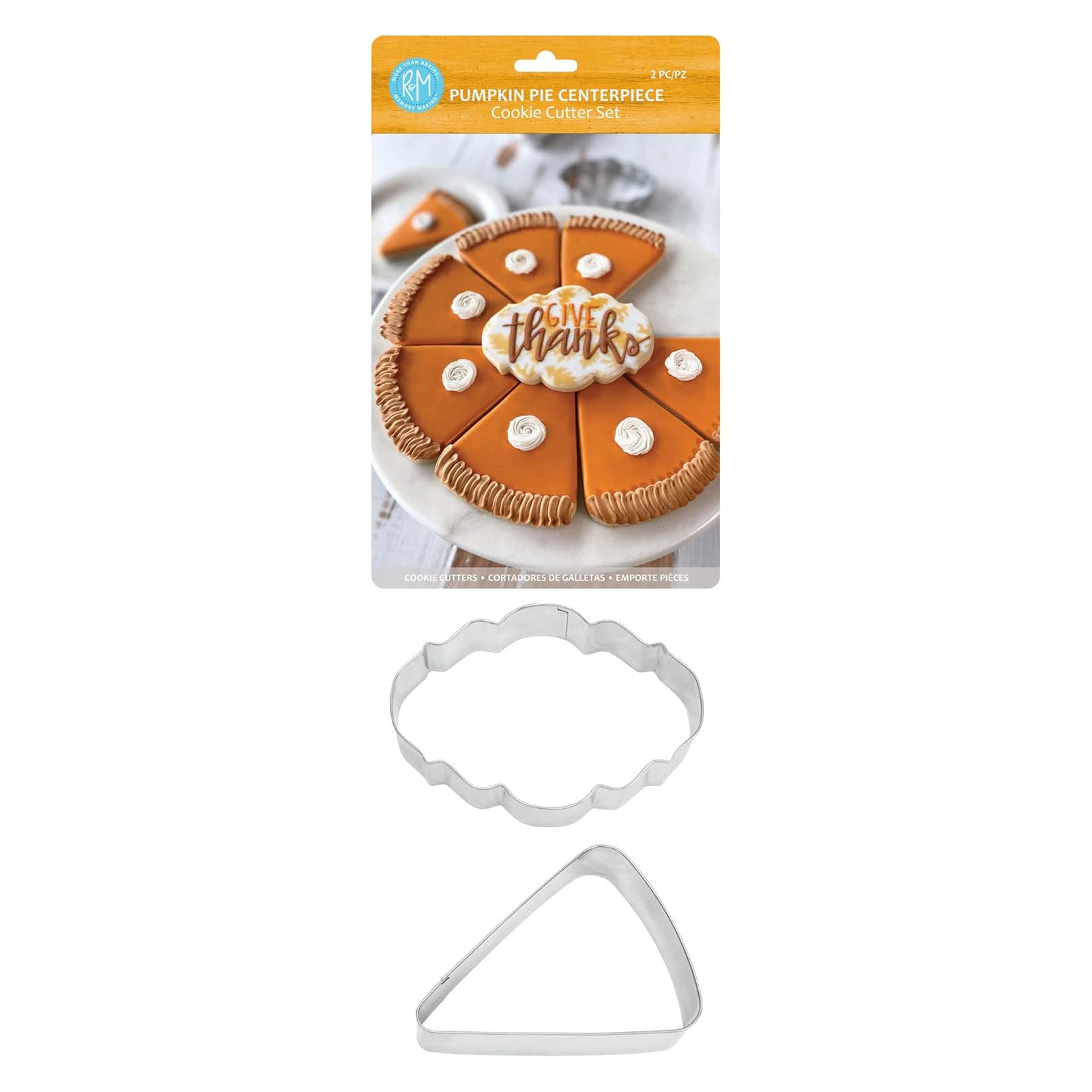 R&M International Festive Fall Pumpkin Pie Centerpiece 2 Piece Cookie Cutter Set