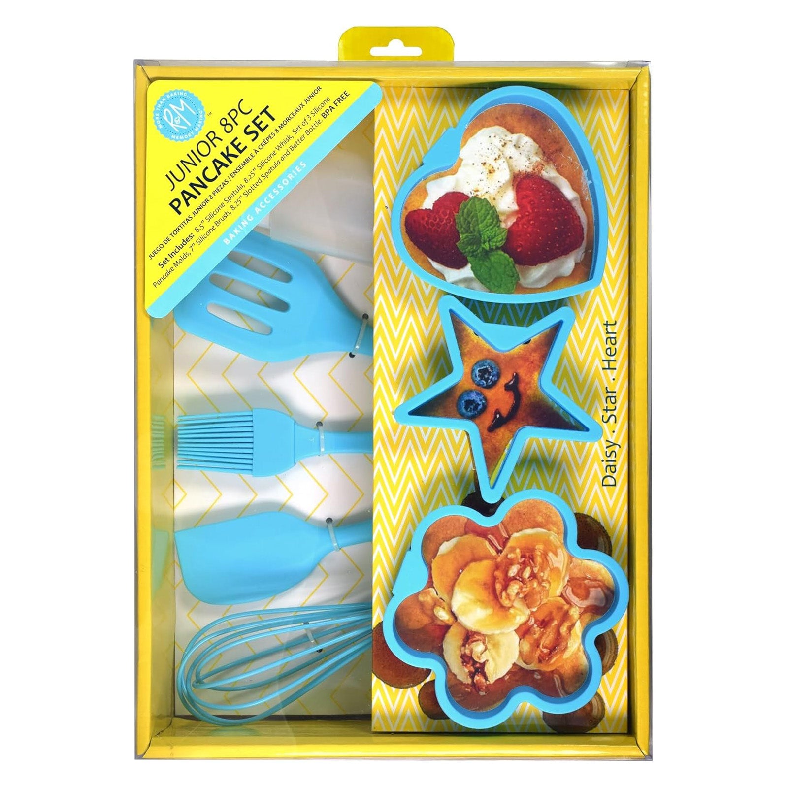 R&M International Junior 8 Piece Pancake Set with Daisy, Star, and Heart Shapes