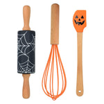 R&M International Spooky Halloween 3 Piece Mini Baking Set with Spatula, Rolling Pin, and Whisk