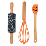 R&M International Spooky Halloween 3 Piece Mini Baking Set with Spatula, Rolling Pin, and Whisk
