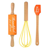 R&M International Festive Fall 3 Piece Mini Baking Set with Spatula, Rolling Pin, and Whisk