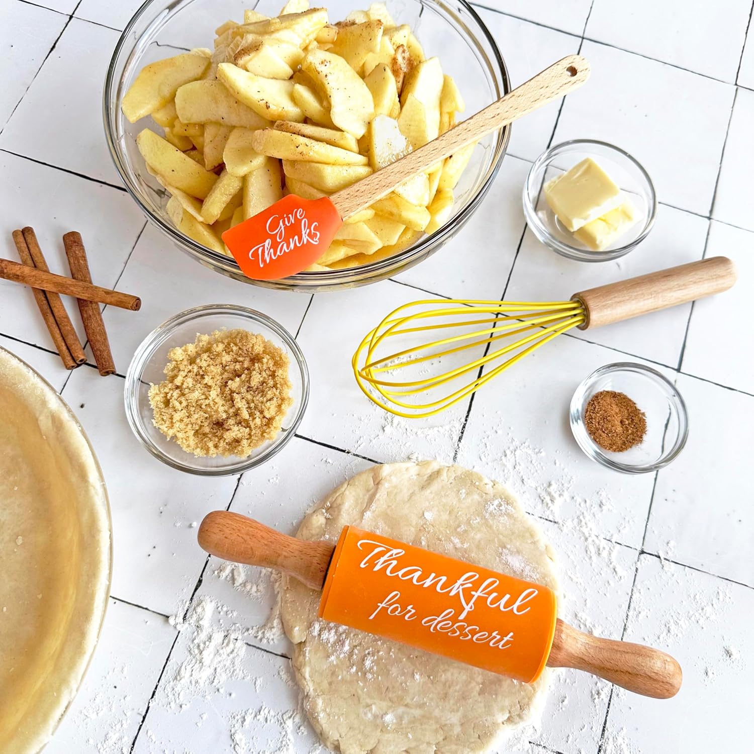 R&M International Festive Fall 3 Piece Mini Baking Set with Spatula, Rolling Pin, and Whisk