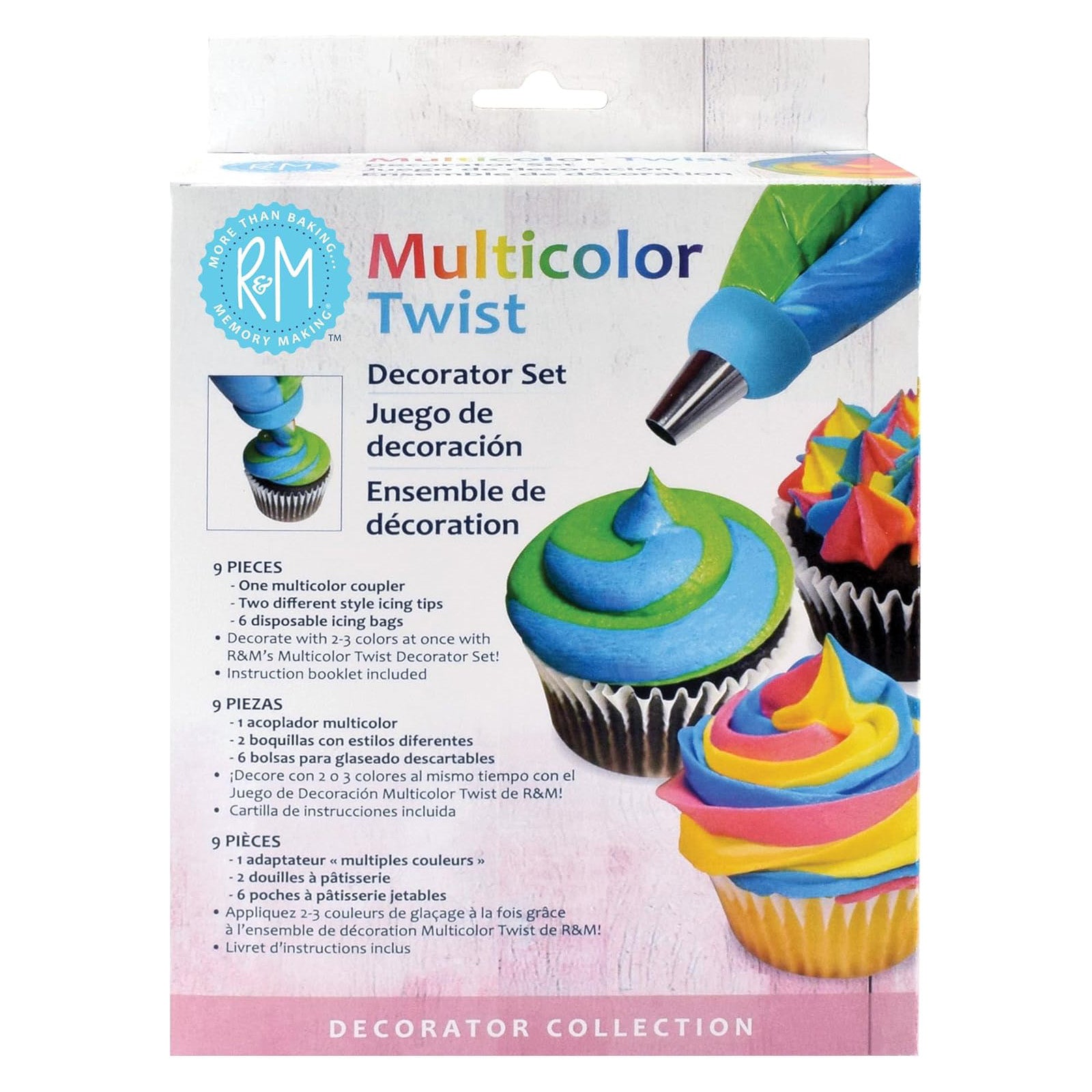 R&M International Multicolor Twist Decorating Set with Coupler, 2 Icing Tips, and Piping Bags