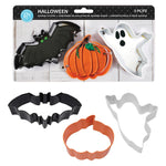 R&M International Halloween 3 Piece Cookie Cutter Set with Bat, Pumpkin, and Ghost, Polyresin Coated