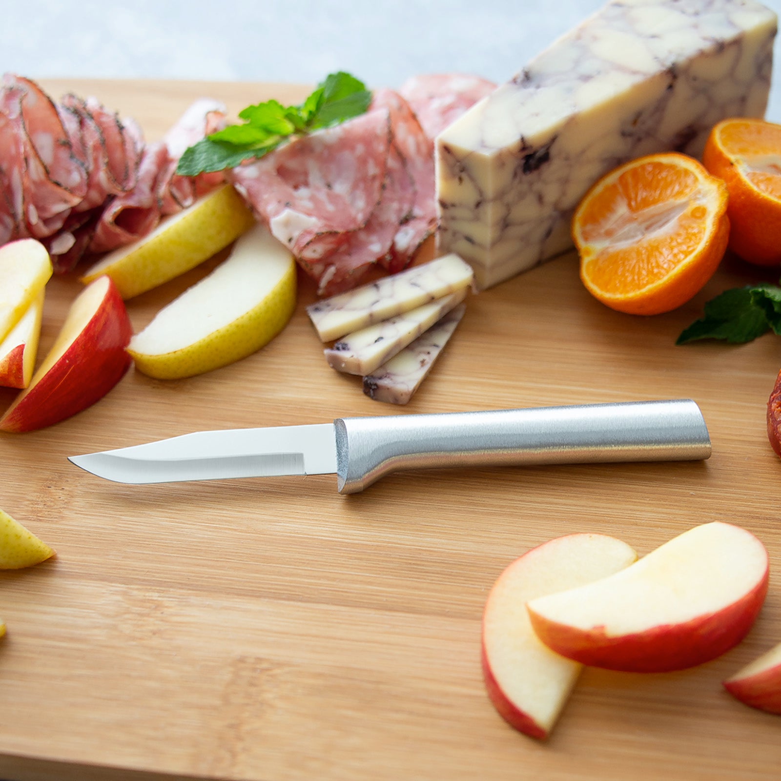 Rada 3 Piece Paring Knives Galore Set & 1.75-Inch Swivel Vegetable Peeler, Silver Handles