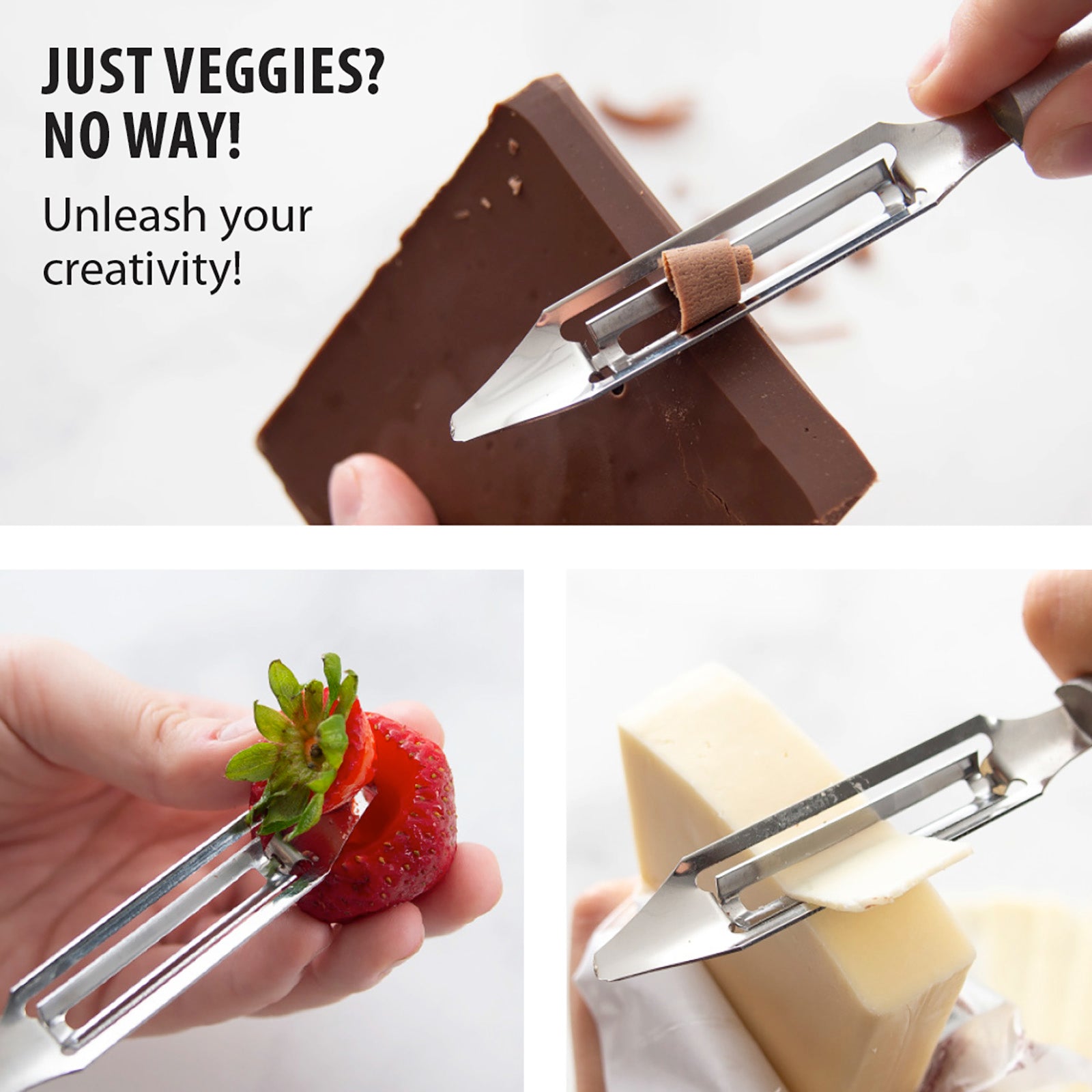 Rada 3 Piece Paring Knives Galore Set & 1.75-Inch Swivel Vegetable Peeler, Silver Handles