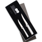 Rada 2 Piece Paring Knife Set with Sharpener and Gift Box, Silver Handles