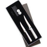 Rada 2 Piece Paring Knife Set with Sharpener and Gift Box, Silver Handles