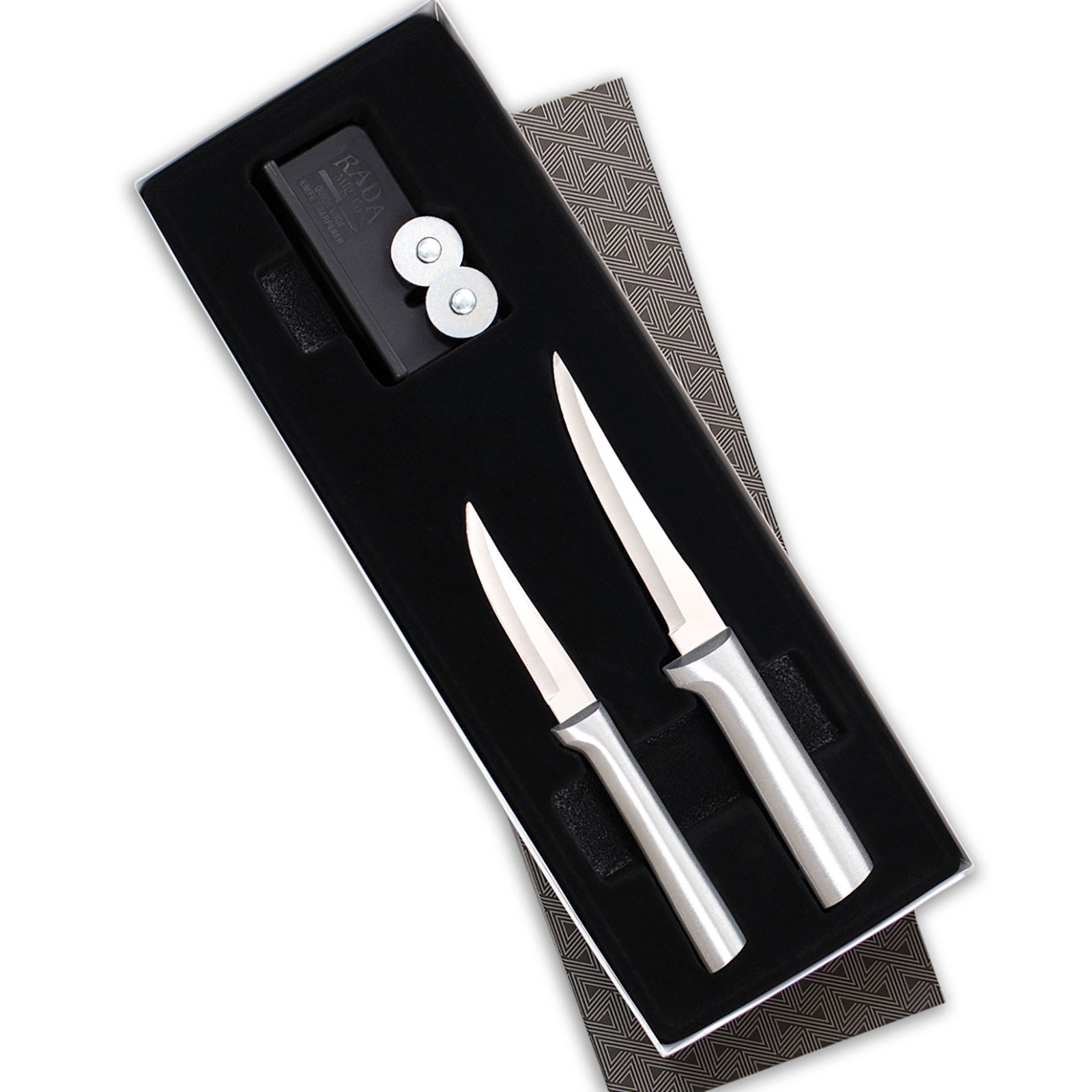 Rada 2 Piece Paring Knife Set with Sharpener and Gift Box, Silver Handles